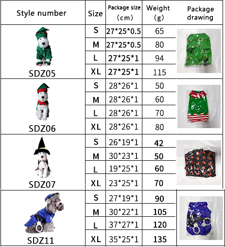 Petandjoy Halloween Christmas knitted sweaters featuring clown and wizard designs, perfect for dogs and cats during the festive season Size Chart