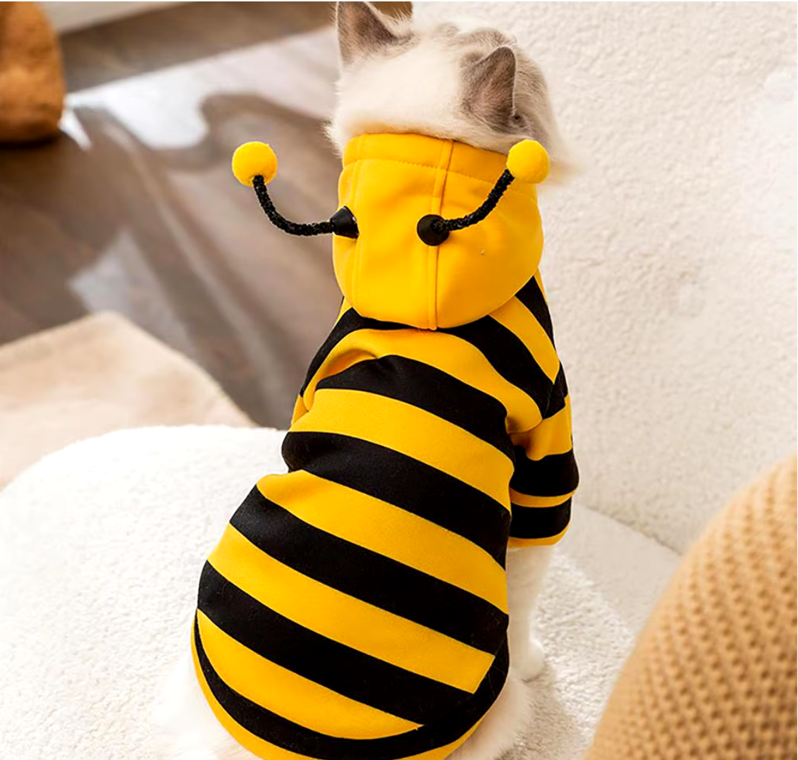 Dog Bee Costume - Soft hoodie for pets, perfect for Halloween and Christmas celebrations.