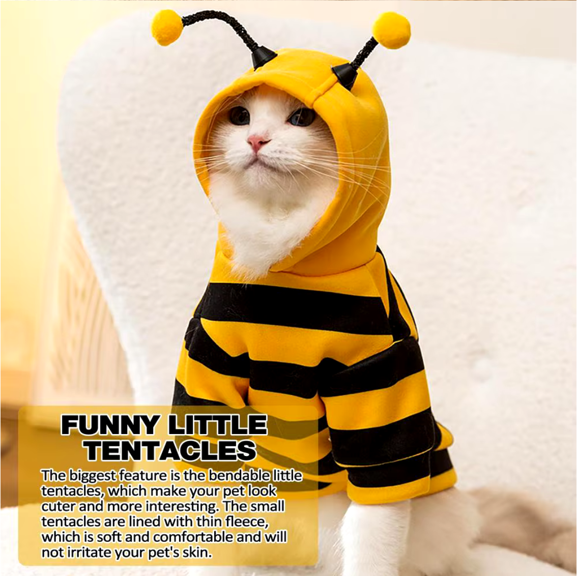 Dog Bee Costume - Soft hoodie for pets, perfect for Halloween and Christmas celebrations.