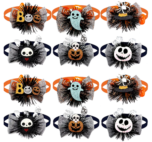 The Pet Paradise 30/50pcs Halloween Dog Bows - Skull and Pumpkin Grooming Bow Ties for Pets