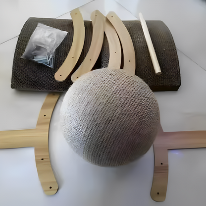 2-in-1 Cat Scratching Ball, Sisal Scratcher for Cats, Cat Toy with Wooden Base