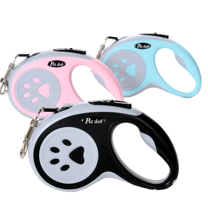 Automatic retractable dog leash with anti-slip handle and 360-degree swivel for all dog sizes