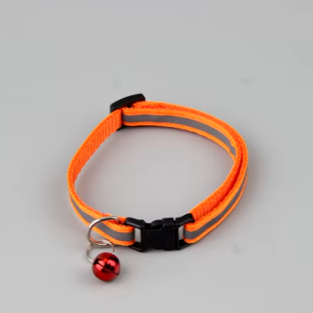 Reflective cat and dog collar with adjustable fit and bell for nighttime safety