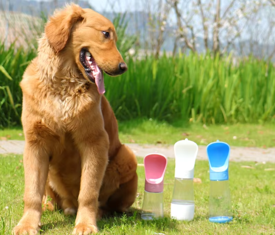 Portable 2 in 1 dog water bottle with food dispenser, perfect for outdoor walks and adventures, ensuring hydration and nutrition for your pet.