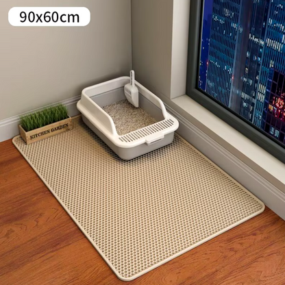Double-layer waterproof cat litter mat with non-slip EVA design, traps litter and protects floors from dirt and moisture.