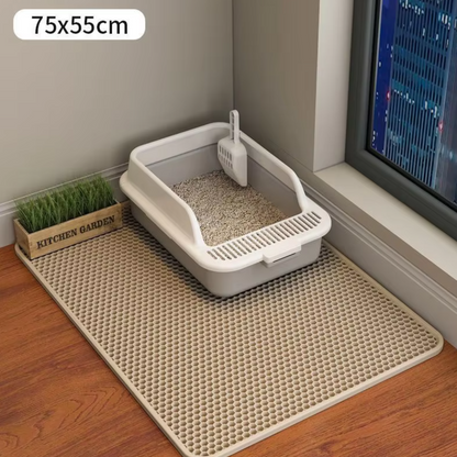 Double-layer waterproof cat litter mat with non-slip EVA design, traps litter and protects floors from dirt and moisture.