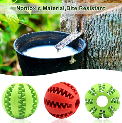 Natural rubber chew ball for dogs promoting dental hygiene and interactive pla