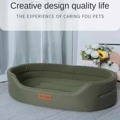 Fluffy sofa-style dog bed for small and large dogs, featuring ultra-soft materials, raised edges, and non-slip bottom for cozy all-season comfort.