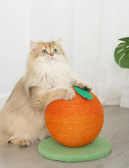 Fruit-shaped cat scratching ball toy with sisal climbing frame