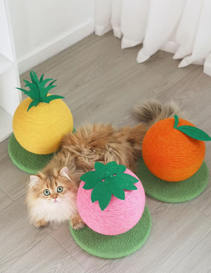 Fruit-shaped cat scratching ball toy with sisal climbing frame