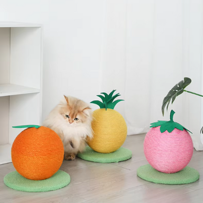 Fruit-shaped cat scratching ball toy with sisal climbing frame