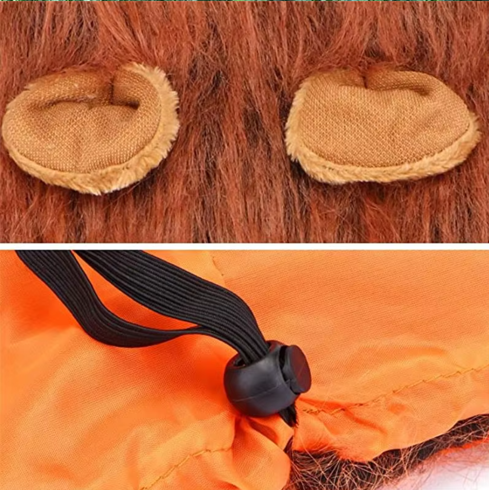 Funny lion mane hat for dogs and cats, perfect for cosplay and festive celebrations, includes a matching tail for a complete look.