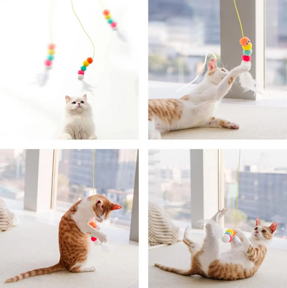 Interactive cat toy with automatic telescopic teaser and bell for indoor play