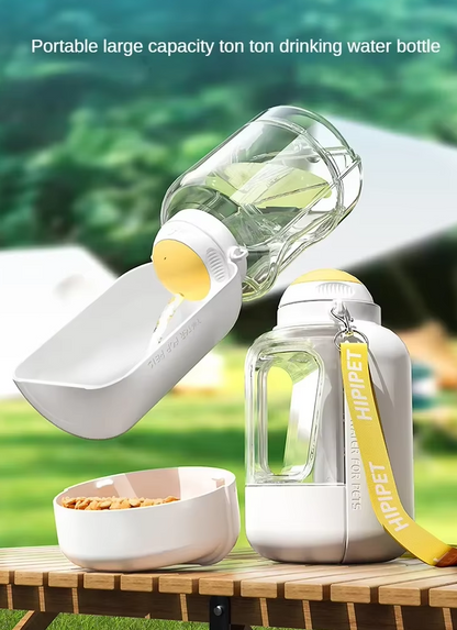 Portable dog travel water bottle with food container – ideal for hiking and trips