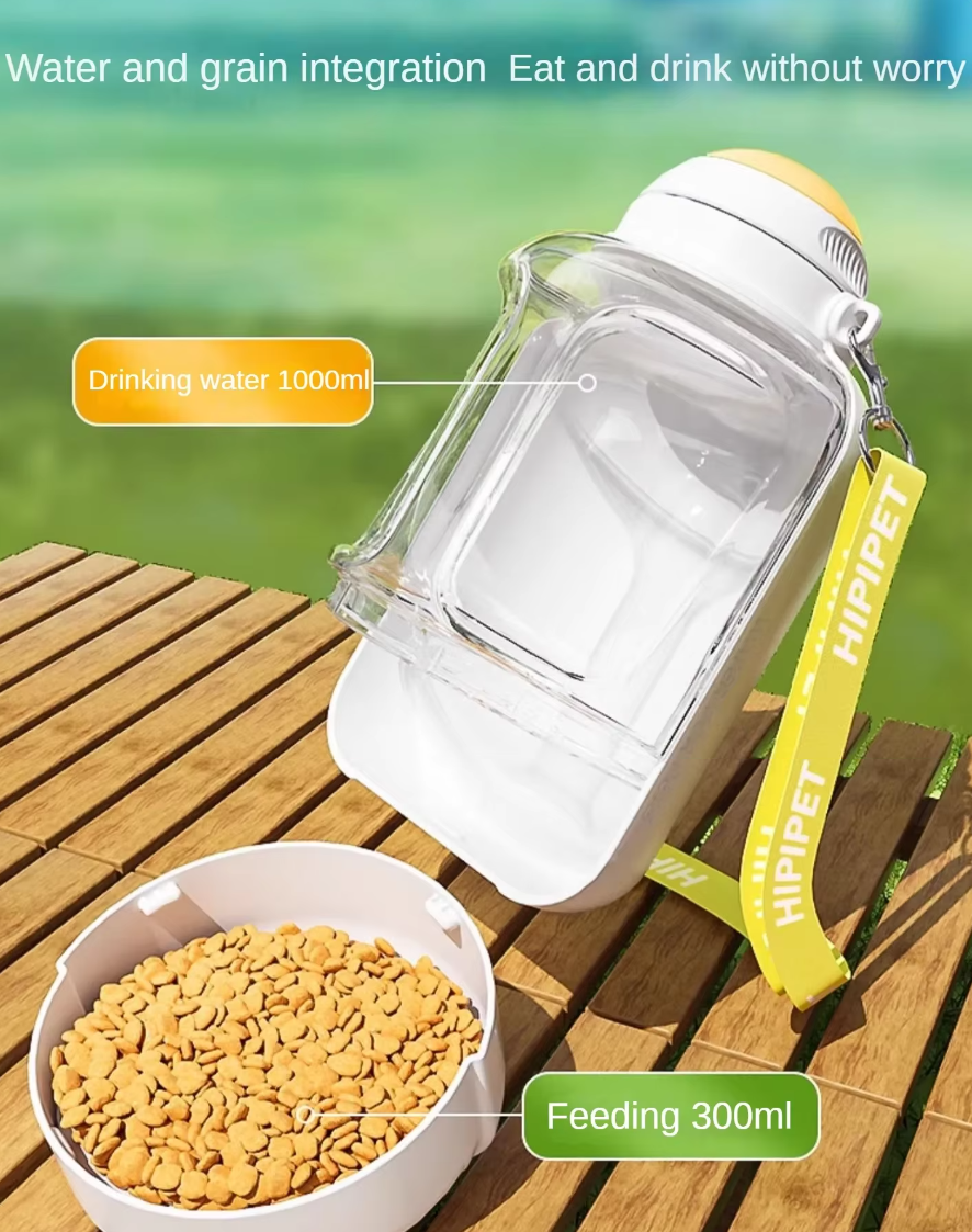 Portable 2-in-1 dog water and food dispenser with large capacity, ideal for outdoor travel with pets