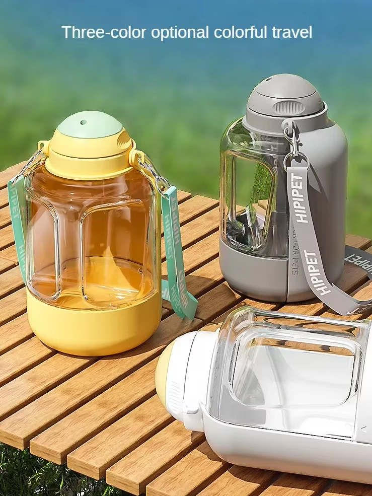 Portable 2-in-1 dog water and food dispenser with large capacity, ideal for outdoor travel with pets