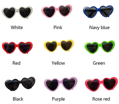 Dog wearing cute heart-shaped sunglasses for outdoor photoshoot or event