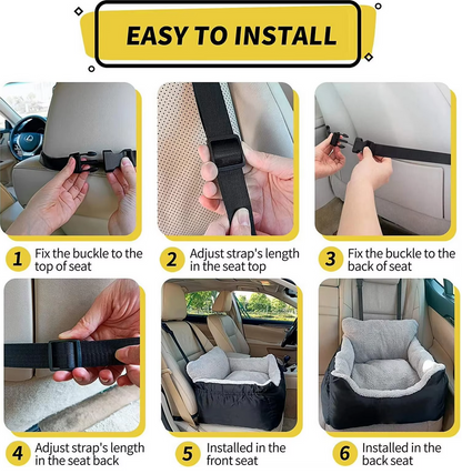 Dog car booster seat for large and medium dogs, featuring secure straps, reinforced oxford fabric, and cozy washable bed for comfortable travel.