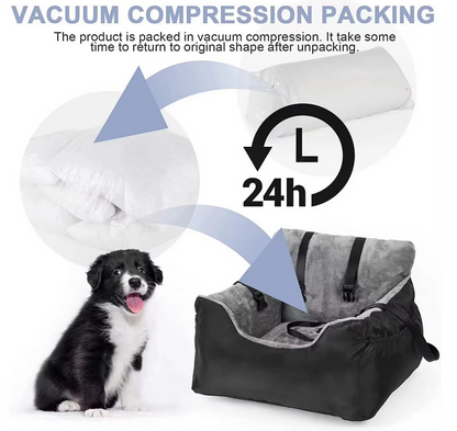 Dog car booster seat for large and medium dogs, featuring secure straps, reinforced oxford fabric, and cozy washable bed for comfortable travel.