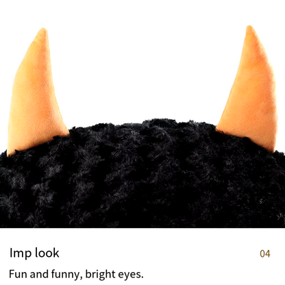 Halloween-themed imp cat house with cozy plush design for cats and small dogs.