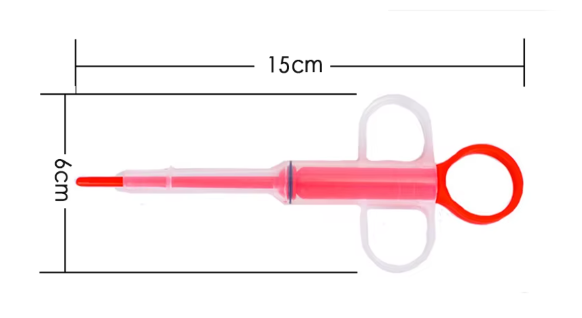 Gentle pet pill applicator syringe for safely administering medication to dogs and cats