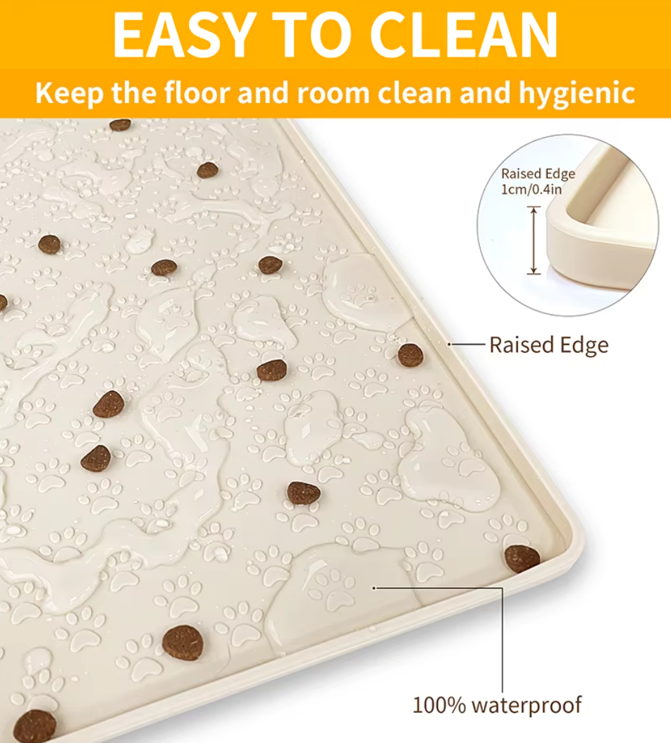 Dog eating on waterproof silicone pet feeding placemat
