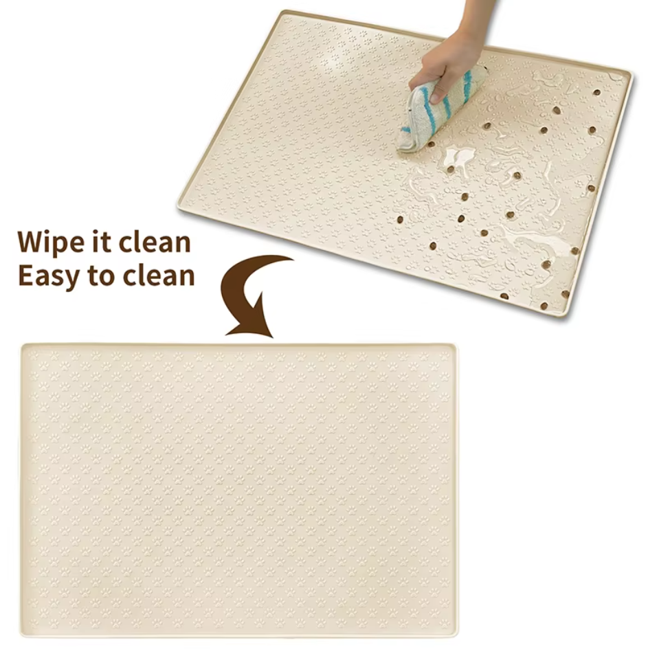 Dog eating on waterproof silicone pet feeding placemat