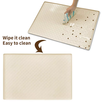 Dog eating on waterproof silicone pet feeding placemat