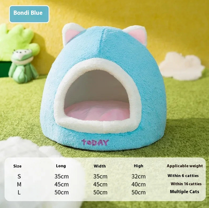 Autumn and winter velvet cat nest bed for small dogs and cats with semi-closed design