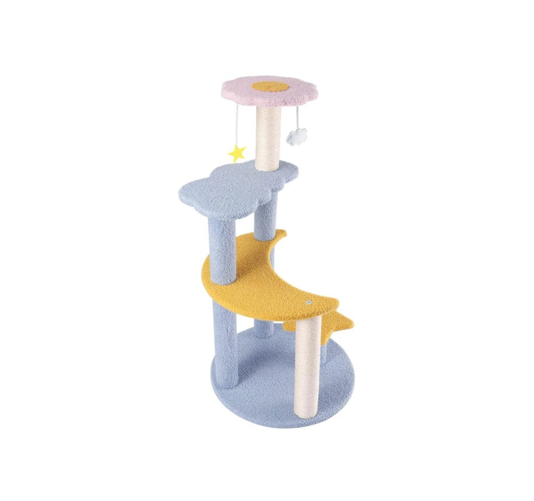Multi-level kitten tree tower with sisal scratching posts and plush resting spots