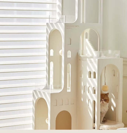 Dream Castle Cat House, Luxury Cat Bed with Lighting, Cozy Faux Fur Cat Hideaway