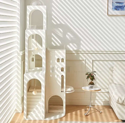 Dream Castle Cat House, Luxury Cat Bed with Lighting, Cozy Faux Fur Cat Hideaway