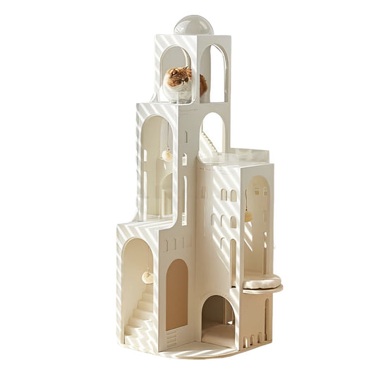 Dream Castle Cat House, Luxury Cat Bed with Lighting, Cozy Faux Fur Cat Hideaway