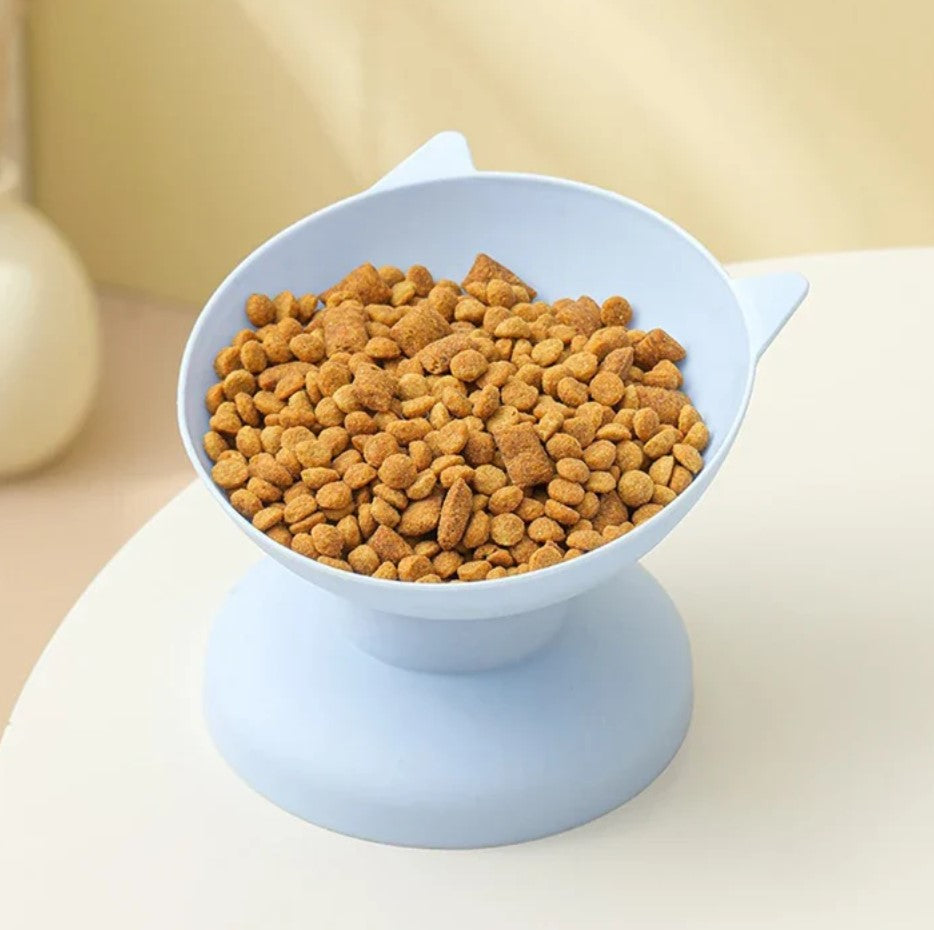 tilted pet food bowl for cats to reduce neck strain