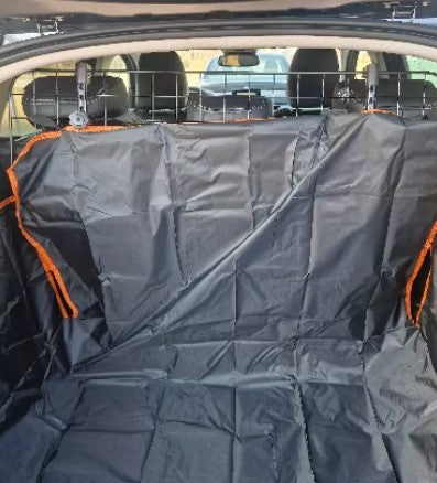 Large black dog travel pet mat placed in the trunk of an SUV - Customer review photo