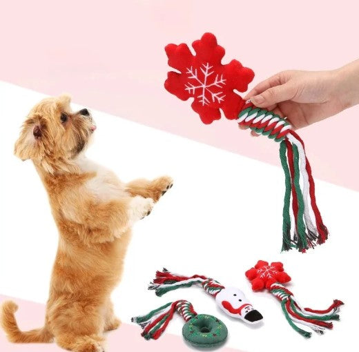 Person holding a dog chew toy while an excited dog stands up waiting to play