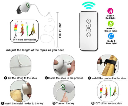 Hanging electric cat feather toy for indoor play and hunting stimulation