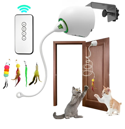 Hanging electric cat feather toy for indoor play and hunting stimulation