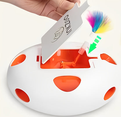 Smart interactive cat toy with feather popping game and rechargeable battery