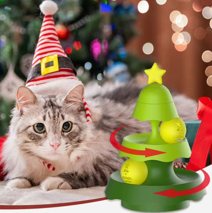 Christmas tree-shaped interactive cat track toy with rolling balls for indoor cats