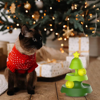 Christmas tree-shaped interactive cat track toy with rolling balls for indoor cats