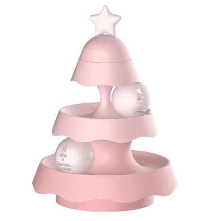Christmas tree-shaped interactive cat track toy with rolling balls for indoor cats