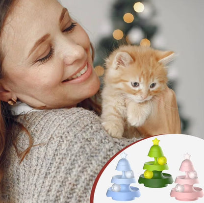 Christmas tree-shaped interactive cat track toy with rolling balls for indoor cats