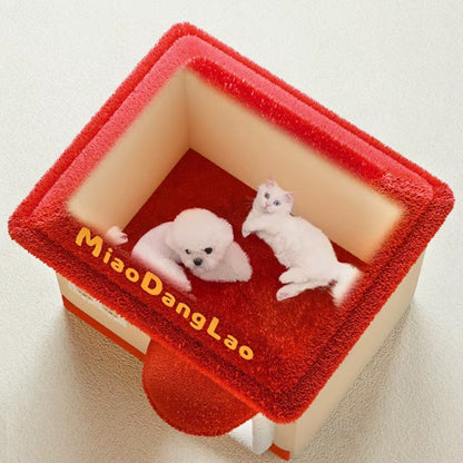 Removable enclosed pet cave for cats and dogs with washable winter design