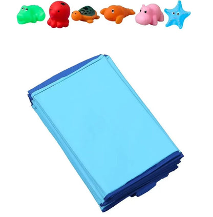 Pet playing in a water pool with floating toys for summer fun