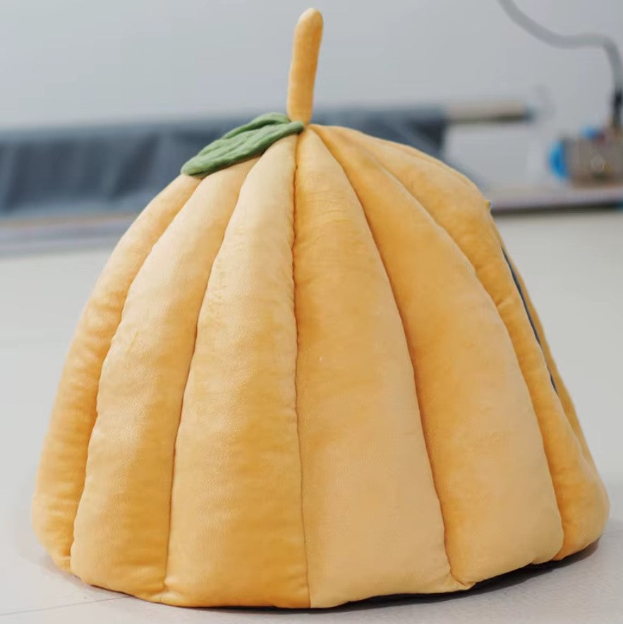 Nid d'hiver pour chat – Lit en peluche en forme de citrouille pour un confort douillet