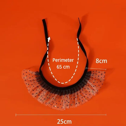 Pet Halloween costume set with bat, spider, and pumpkin hats, headband, lace bib, and scarf for cats and dogs.