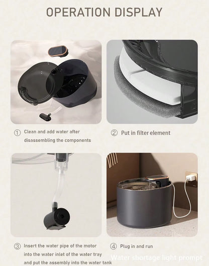 3L automatic cat water fountain with dual outlets and quiet motor for continuous hydration.