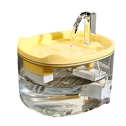 Silent automatic cat water fountain with double filtration and smart flow system for healthy hydration.
