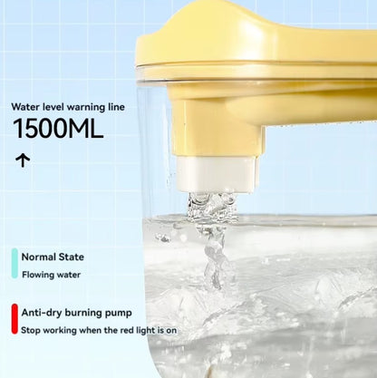 Silent automatic cat water fountain with double filtration and smart flow system for healthy hydration.